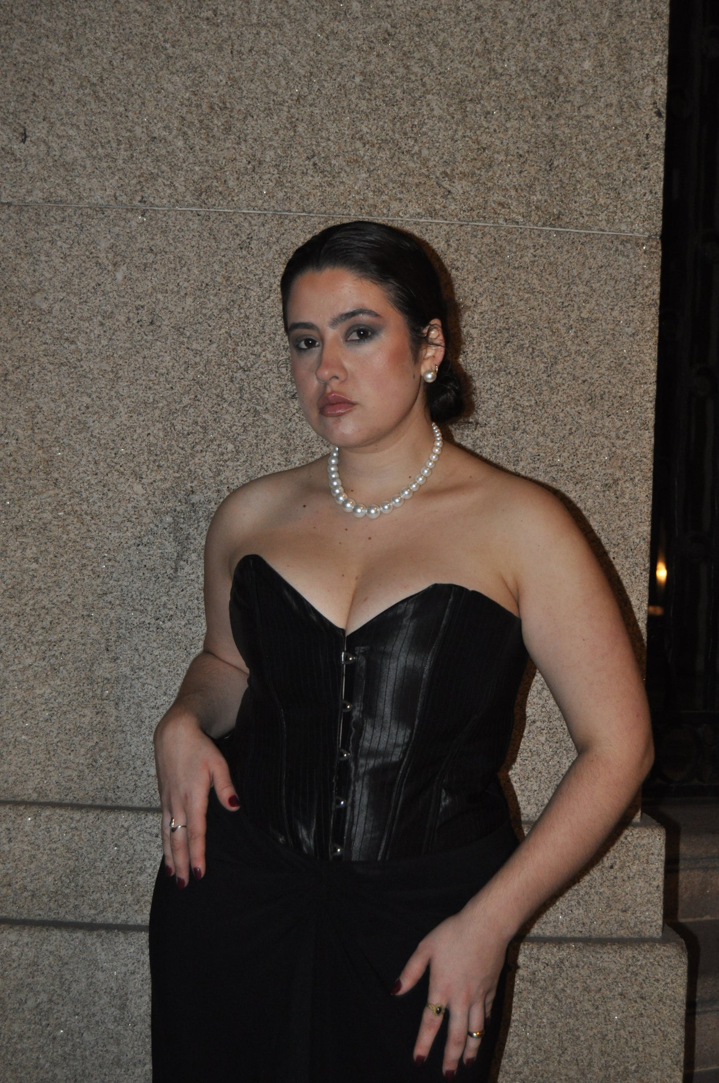 Corset Bia preto em cetim Fatale